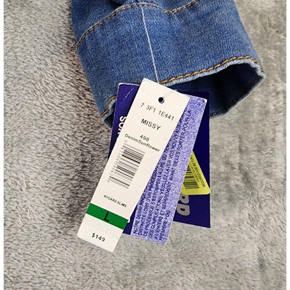 Nygard Jean Jackets Womens Large Blue Floral Embroidered Distressed Button Up - Picture 12 of 13